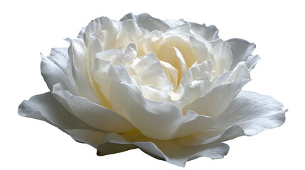 Detailed shot of a pure white rose against a plain background with no shadows, highlighting its natural beauty.