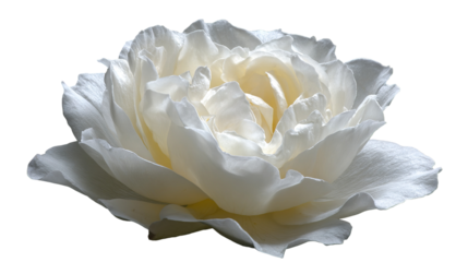 Detailed shot of a pure white rose against a plain background with no shadows, highlighting its natural beauty.