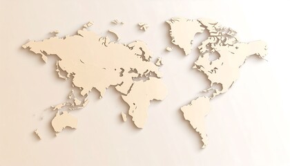 A beige, 3D-rendered world map against a gradient background. It presents continents with subtle shading and extruded edges, creating depth