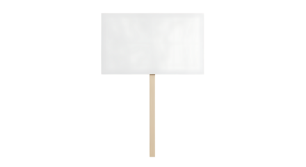 Blank white protest sign on a wooden stick, isolated on transparent background