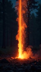 Transient Light Beam Dust Motes Illuminated in Dark Night, Dramatic Flash of Light Revealing Hidden Textures and Shadows