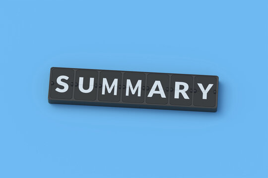 Summary word on flipboard. Brief analysis of achievements. Annual concise report. 3d rendering