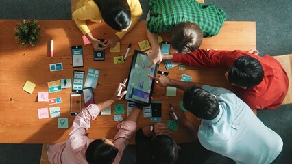 Top view of software developer writing idea about Ux ui design for mobile phone interface....