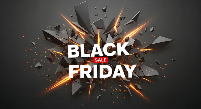 Explosive Black Friday background for a holiday sale discount banner, a special offer for your digital sale event and online retail promotion - Powered by Adobe