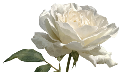 Detailed shot of a pure white rose against a plain background with no shadows, highlighting its natural beauty.