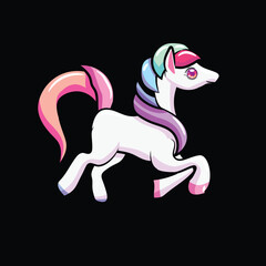 Vector  Cute white  horse cartoon running