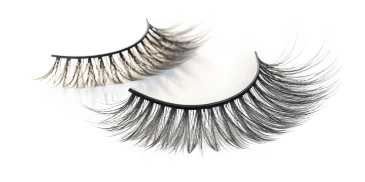 Two Pairs of False Eyelashes with One Pair Partially Overlapping beauty makeup isolated on a transparent background