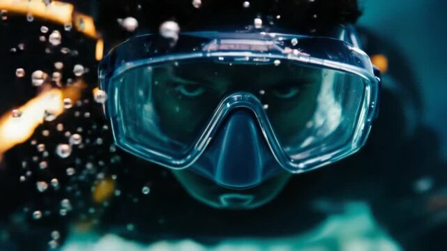 Underwater Gaze - A Divers Perspective Through Bubbles and Mask.