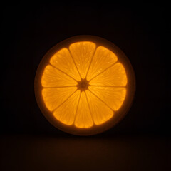 Glow-in-the-Dark Orange Slice: A luminous slice of orange, its inner segments glowing with a radiant light against a dark backdrop, evokes a sense of mystery and the allure of hidden flavors.