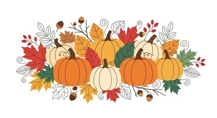 Autumn Harvest Pumpkins Leaves Acorns Celebration Decoration