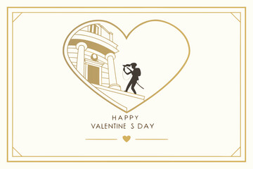 Vector art illustration of vintage wedding invitation card template with rings and heart decoration