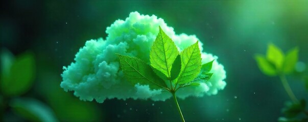 Uploading Nature Green Leaves Transferring Data to the Cloud ? Eco-Friendly Technology Concept