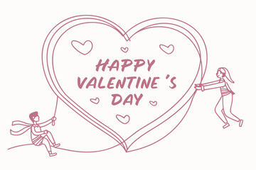 Minimal continuous line heart design with “Happy Valentine’s Day” centered text in soft color.
