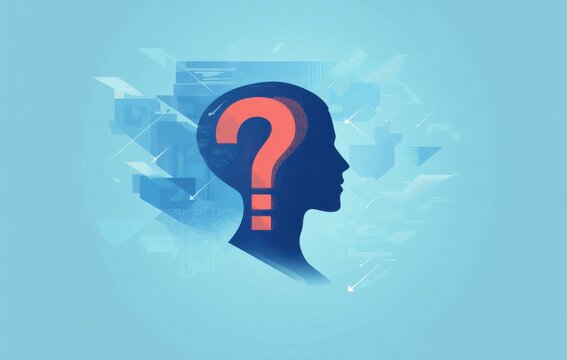 Silhouette with question mark highlighting conceptual thoughts and brainstorming ideas