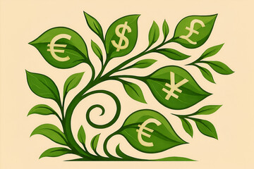 Money tree with currency symbol leaves representing global financial growth and investment concept