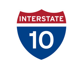 Interstate highway 10 road sign icon. Intrastate american road sign vector design and illustration.
