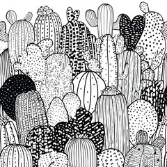 Minimalistic monochrome cactus pattern illustration