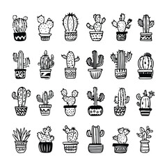 Minimalistic Cactus Doodle Line Art Pattern