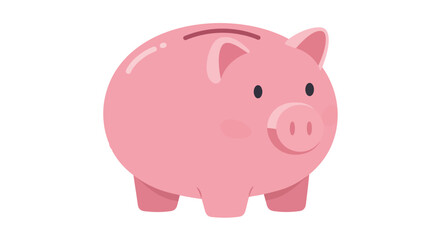A pink piggy bank with a slot on its back, standing on a white background.