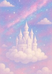 Fototapeta premium Dreamy castle floating among clouds.