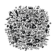 Abstract Monochrome Chaotic Scribbles Artwork