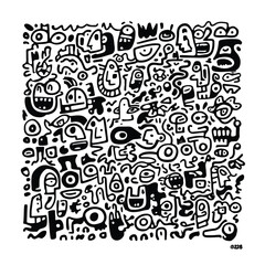 Abstract Monochrome Chaotic Scribbles Minimal Art