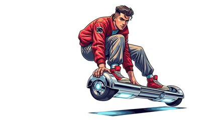 Dynamic Young Man Performing Extreme Hoverboard Trick Isolated on Transparent Background for Energetic Youth Lifestyle Photography