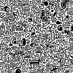 Abstract Monochrome Chaotic Line Art