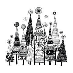 Elegant Christmas Tree and Ornaments Line Art