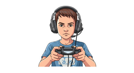 Determined Young Gamer Playing Video Games with Headset and Controller Intense Focus Isolated on Transparent Background