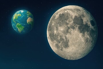 Obraz premium A serene night scene featuring a golden moon and twinkling stars, evoking feelings of calm and peacefulness under the night sky