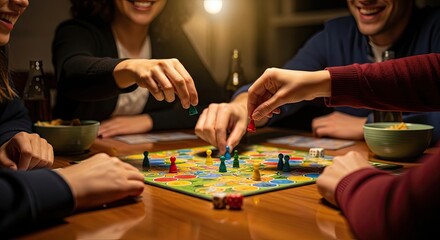 Fototapeta premium Friends Enjoying a Fun Board Game Night Together