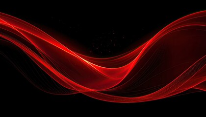 A vibrant, flowing red luminous wave pattern against a stark, black background