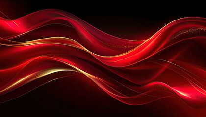 Flowing, vibrant red and gold abstract design with dark background and light accents