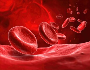 Close-up of red blood cells flowing through vessels in a circulatory system