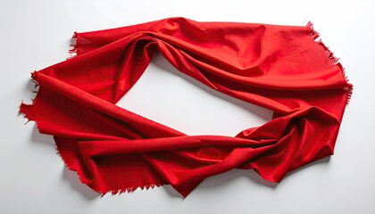 Crimson fabric draped in an irregular frame, against a plain white backdrop