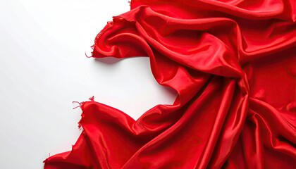 Crimson silk cloth draped elegantly against a white background, creating texture