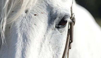 Closeup of a White Horses Face.