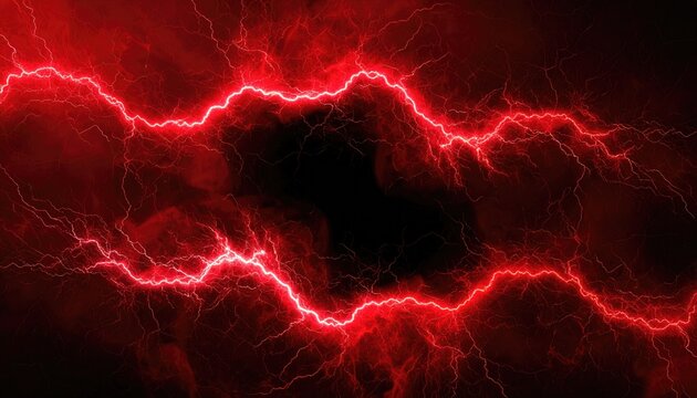 Vivid red lightning strikes across a dark void, creating a dramatic visual