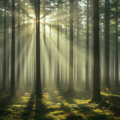 Obraz premium Nature Image, Ethereal Sunlight Filtering Through Trees