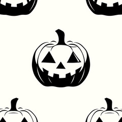 AI Generated - Black and white pattern of jack-o'-lanterns on a white background, creating a spooky and festive atmosphere perfect for Halloween. Commercial illustration artwork for business.