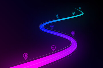 Abstract winding road infographic concept on a black background. Timeline template.
