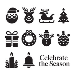 Minimal Christmas Icon Set in Black Silhouette Style