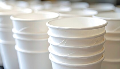 White Disposable Paper Cups in a Row.