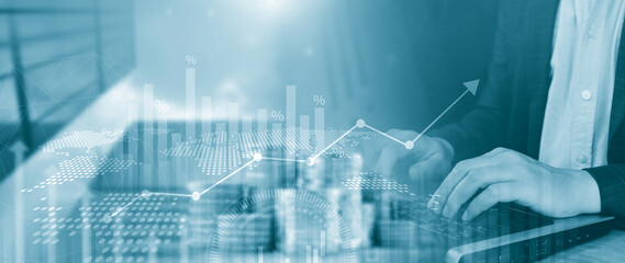 Business and Financial technology backgrounds. financial or business concept, analyzing sales data and financial growth graph chart report, Business planning