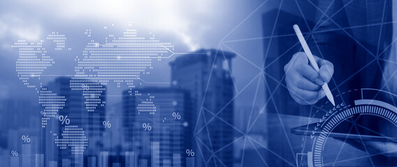 Business and Financial technology backgrounds. financial or business concept, analyzing sales data and financial growth graph chart report, Business planning