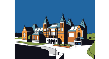 Fototapeta premium Rijksmuseum Amsterdam, Iconic Dutch Museum Illustration