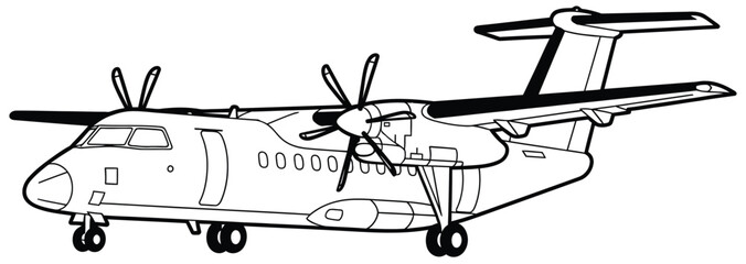 Turboprop Airplane Vector Illustration for Coloring Book