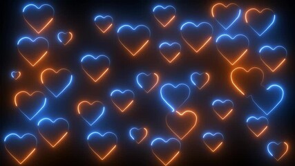 on playback starting 3D neon corridor heart icons spawning and drifting upward, - Powered by Adobe