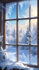 Winter Wonderland Through a Snowy Window.